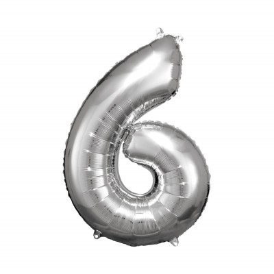 Balónek fóliový 88 cm číslo 06 stříbrný Albi