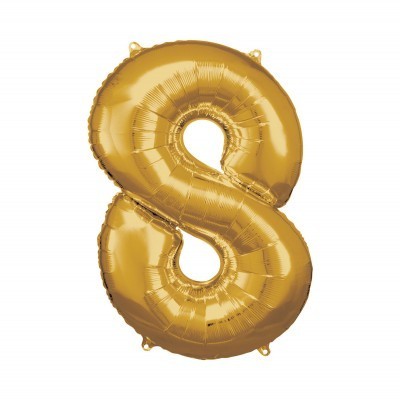 Balónek fóliový 88 cm číslo 08 zlatý Albi