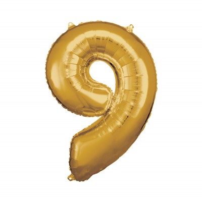 Balónek fóliový 88 cm číslo 09 zlatý Albi